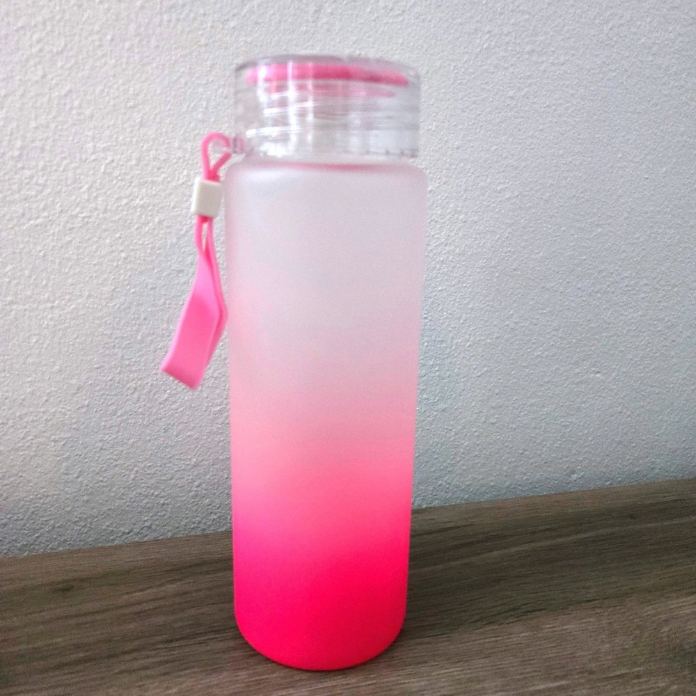 Frosted Sublimation Glass Water Bottle Pink Ombre Gradient with Lid 500ml